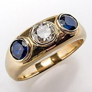 Vintage Gold Ring with Blue Glass Inlay and Zirconia