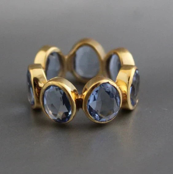 Vintage Blue Glass and Gold Ring