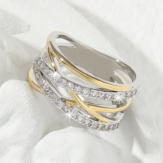 Stacked Gold and Silver Ring with Brilliant Zirconia