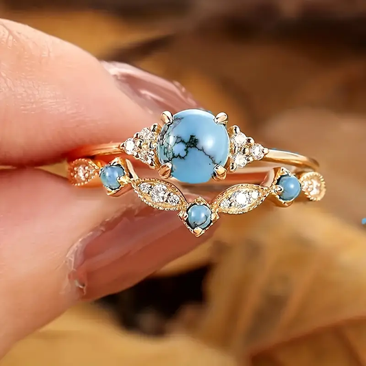 Gold Zirconia Ring with Blue Opal