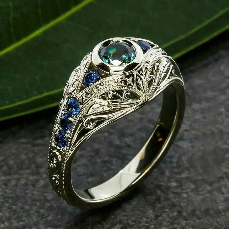 Blue Hollow Silver Ring