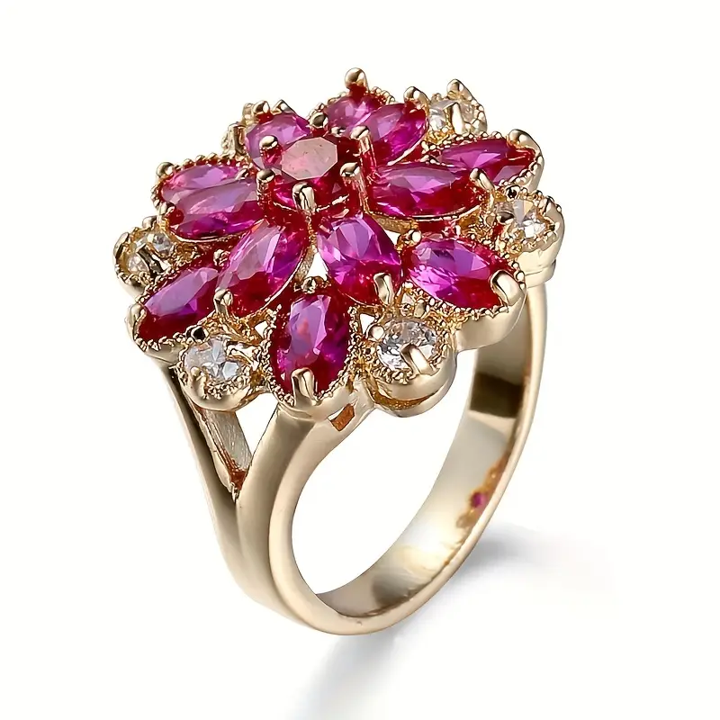Gold Garnet Crystal Flower Ring