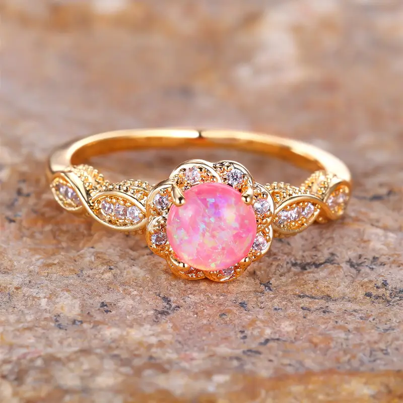 Gold Ring with Pink Opal