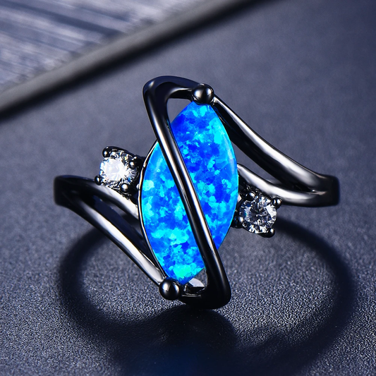 Dark Silver Blue Opal Ring