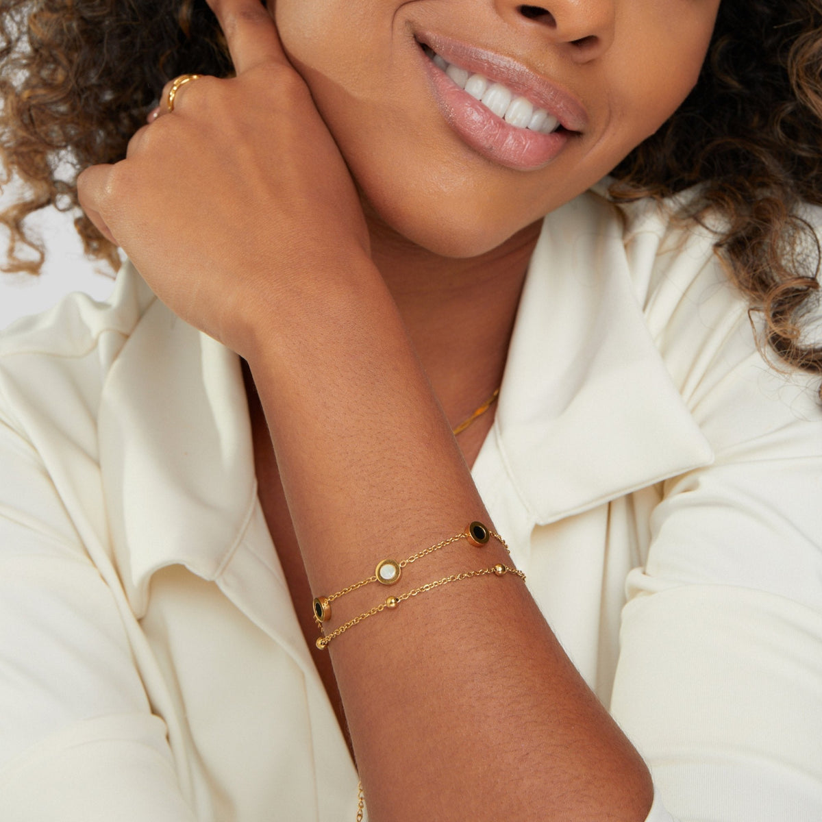 Vittoria Double Chain Bracelet with Circle Accents