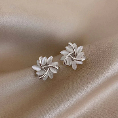 Gold Opal Petal Circle Earrings