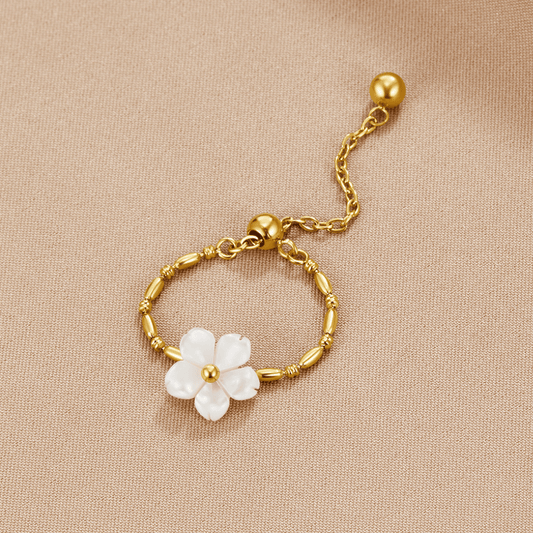 White Pearl Flower Ring