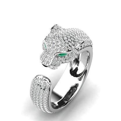 Adjustable Silver and 18K Rose Gold Ring with Green Zircon Eyes