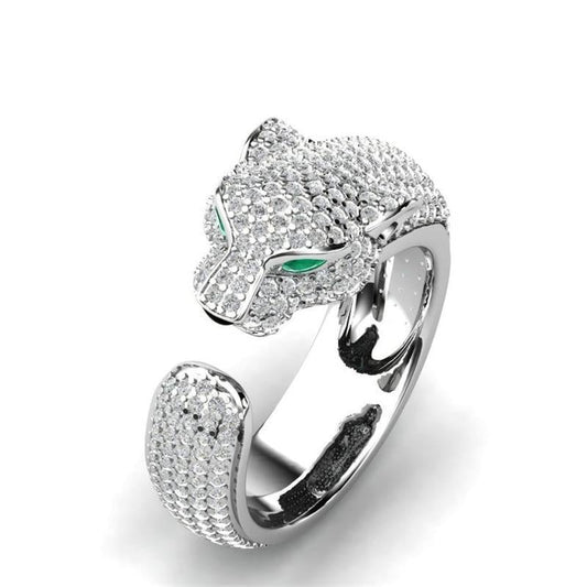 Adjustable Silver and 18K Rose Gold Ring with Green Zircon Eyes