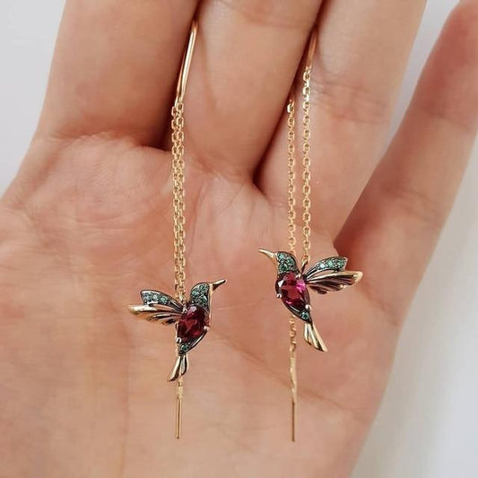 Enamel Hummingbird Earrings with Zirconia