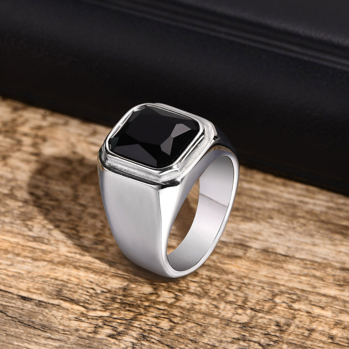 Square Black Stone Ring - Aureus