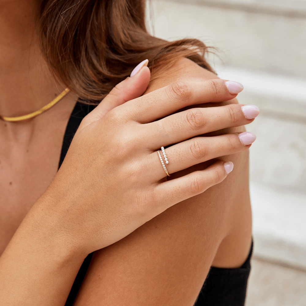 Wrap Me Pearl and Crystal Ring